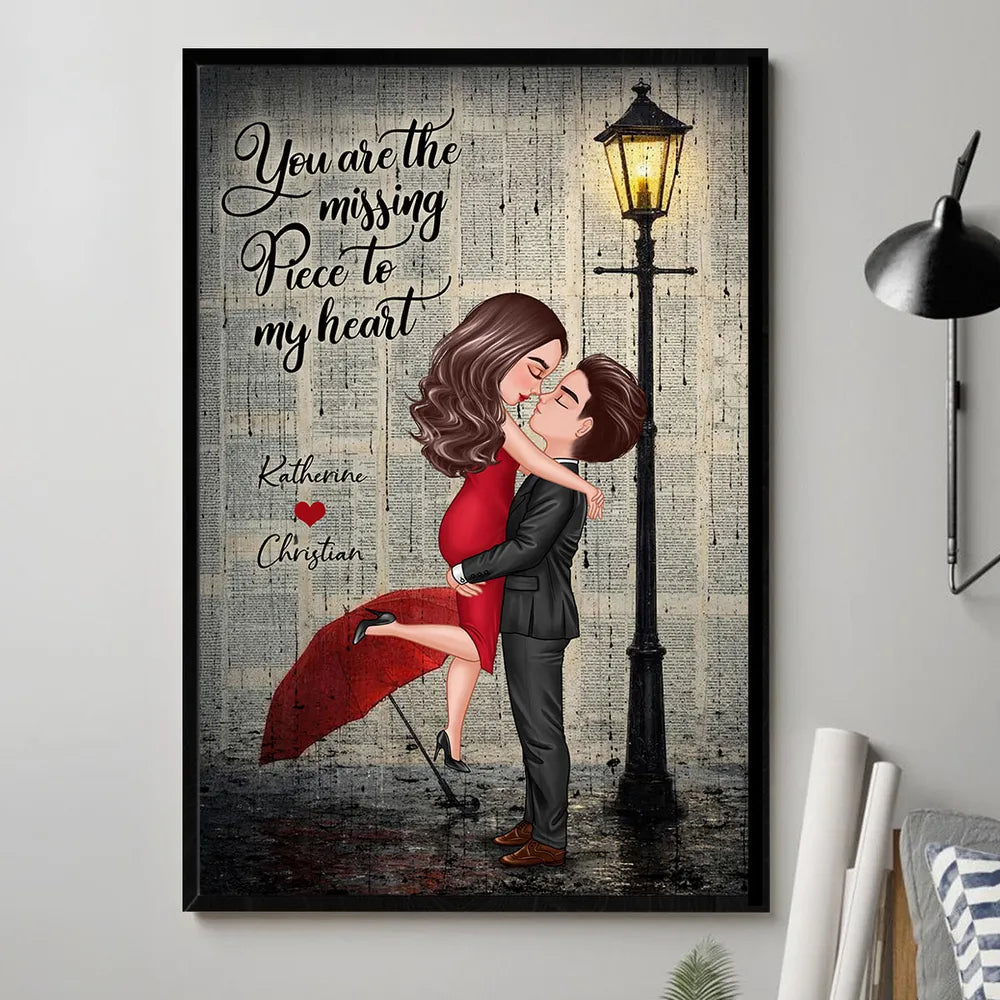 Personalized Couple Hugging Under Street Lamp Poster, Vintage Romance Wall Art, Unique Gift for Couples