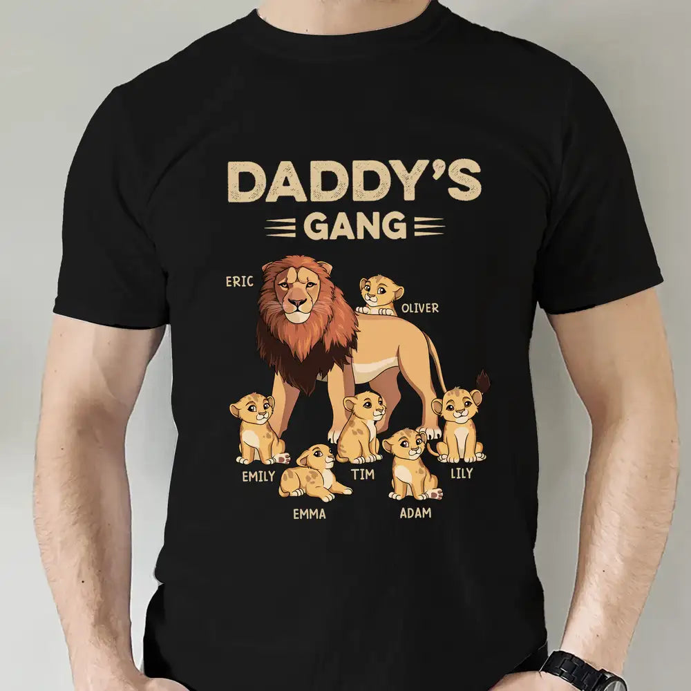 Dad’s Lion Gang Personalized Shirt – Custom Kid Names – Thoughtful Father’s Day Gift for Dad