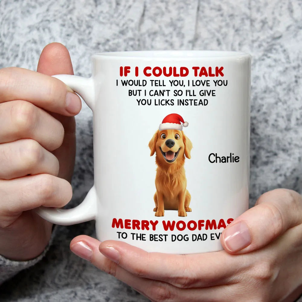 Personalized White Ceramic Mug from Your Dog – Cute Santa Pup, Funny Woofmas Message, Unique Christmas Gift for Dog Dad