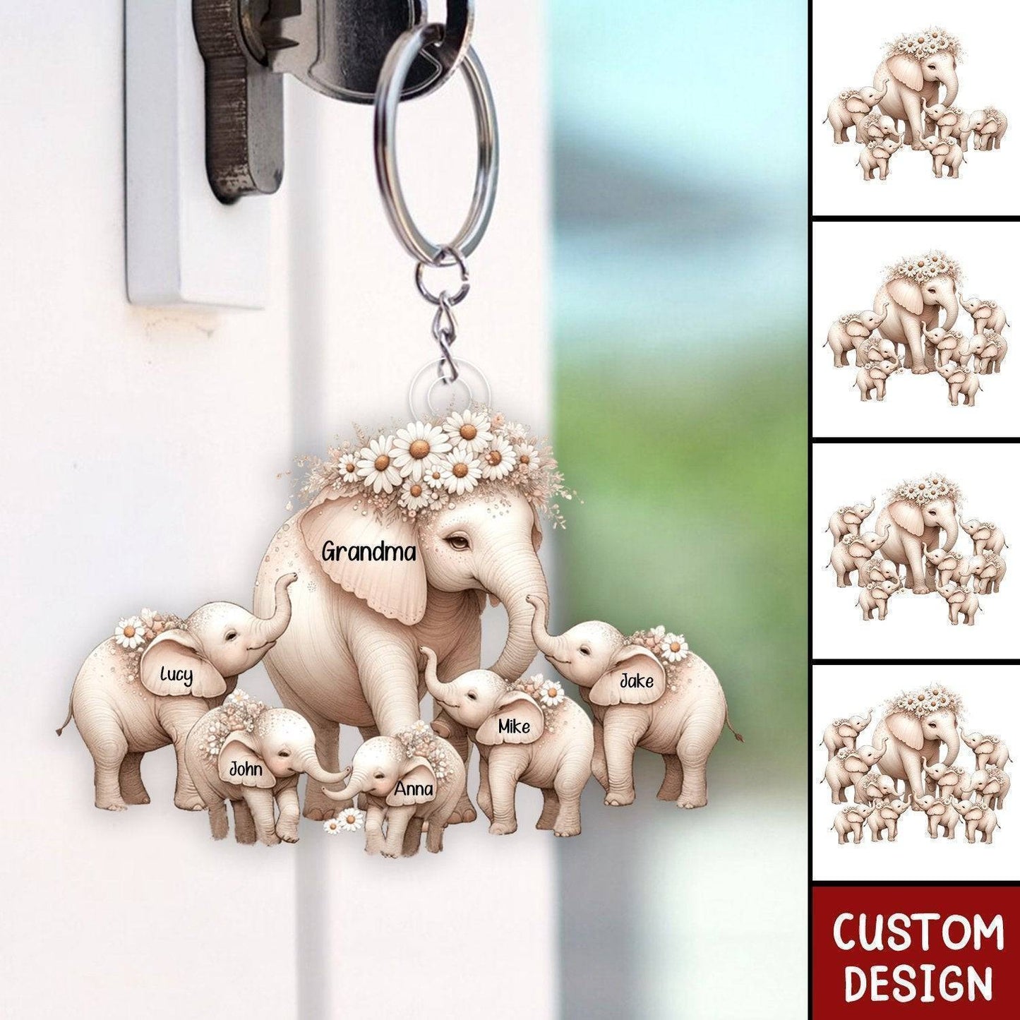 Tender Elephant Family Personalized Acrylic Keychain, Ornament, Poster/Canvas and more – A Heartfelt Gift for Mothers or Grandmothers