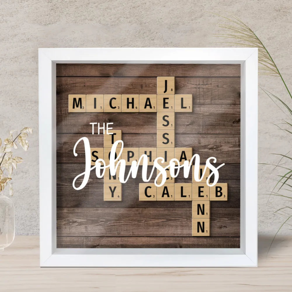 Family Keepsake Crossword Puzzle Art Created In A Moment Treasured Forever Personalized Shadow Box