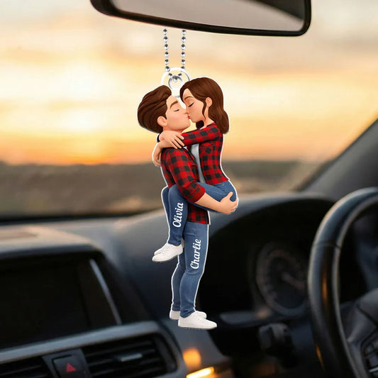 Personalized Kissing Couple Acrylic Car Hanger Cute Rearview Mirror Decor Unique Gift for Him or Her