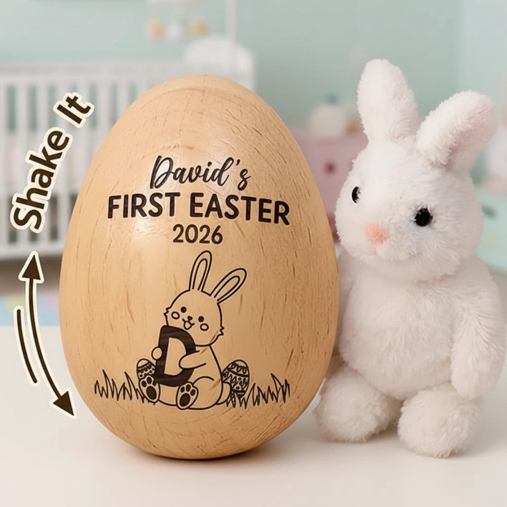 Personalized Wooden Egg Shaker for Baby's First Easter, Bunny Music Design, Unique Keepsake Gift for New Parents