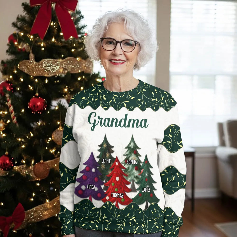 Grandma & Grandpa's Cozy Christmas Tree Family Sweatshirt, Unique All-Over Print Holiday Gift