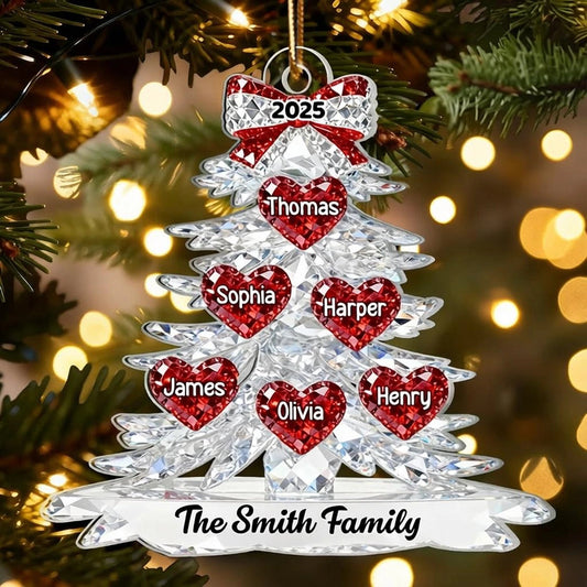 Personalized Acrylic Ornament Crystal Tree With Heart Names, Sparkly Family Keepsake Decor, Unique Gift