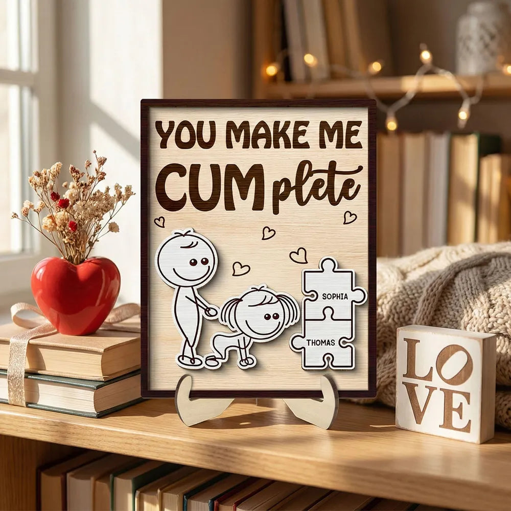 Personalized 2-Layer Wooden Plaque Funny You Make Me Cumplete Puzzle Couple Gift for Bedroom Decor & Laughs