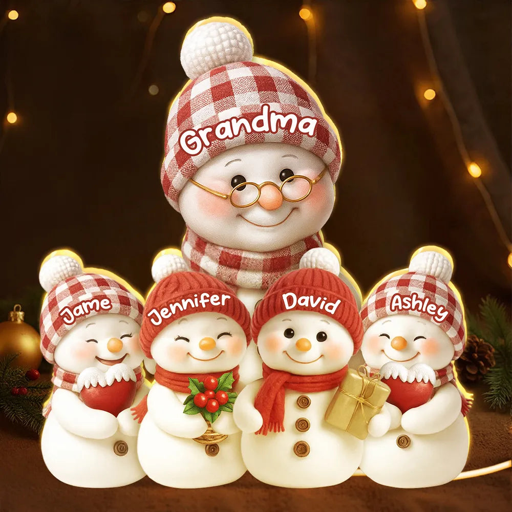 Snowman Family Acrylic Light Box for Grandma - Cozy Christmas Decor and Unique Holiday Gift from Grandkids