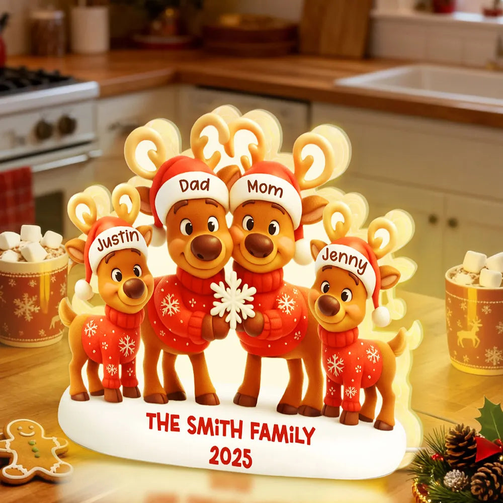 Custom Family Reindeer Acrylic Light Box Lamp for Cozy Holiday Nights, Heartwarming Keepsake Gift