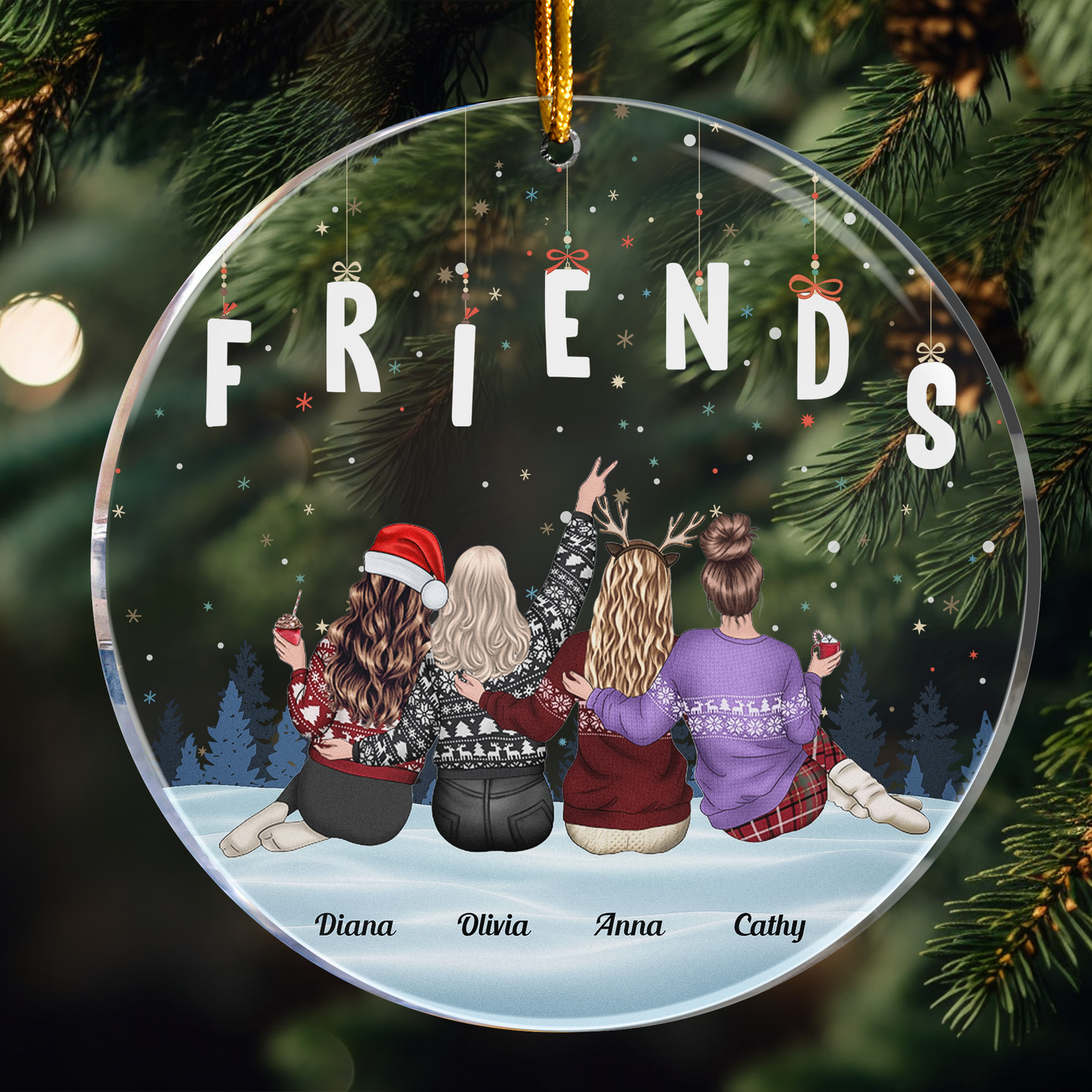 Personalized Acrylic Ornament for Friends Group, Winter Theme Holiday Keepsake