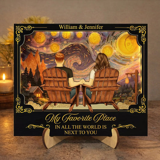 2-Layer Wooden LED Plaque Custom Printing 'My Favorite Place Is Next To You' Cozy Warm Light Couple Keepsake Gift