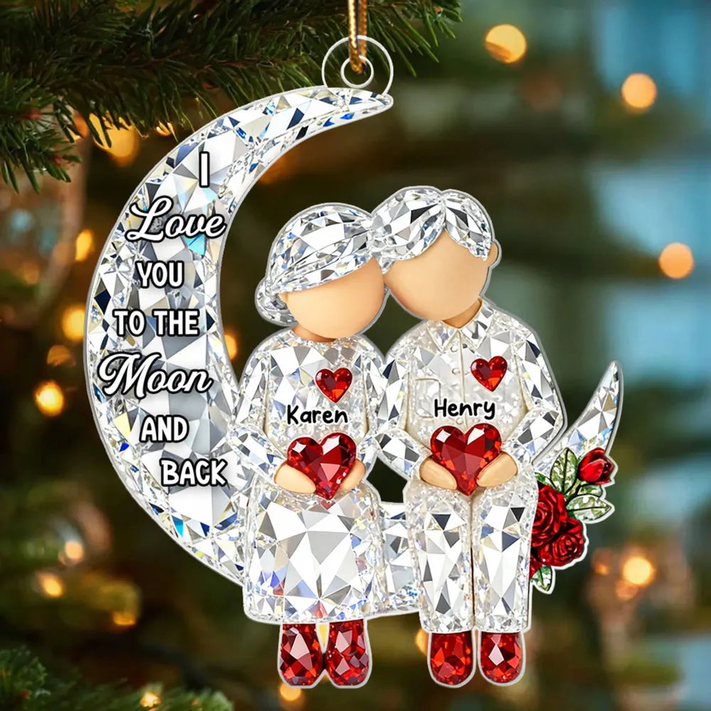 Personalized Acrylic Ornament Couple Love You to the Moon and Back Christmas Tree Decor, Unique Gift for Him or Her
