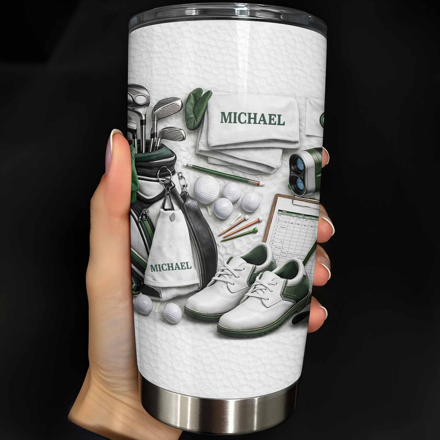 Golf-Themed Insulated Travel Tumbler, Personalized Name Look, Sleek Course-Ready Style, Creative Gift for Golf Lovers