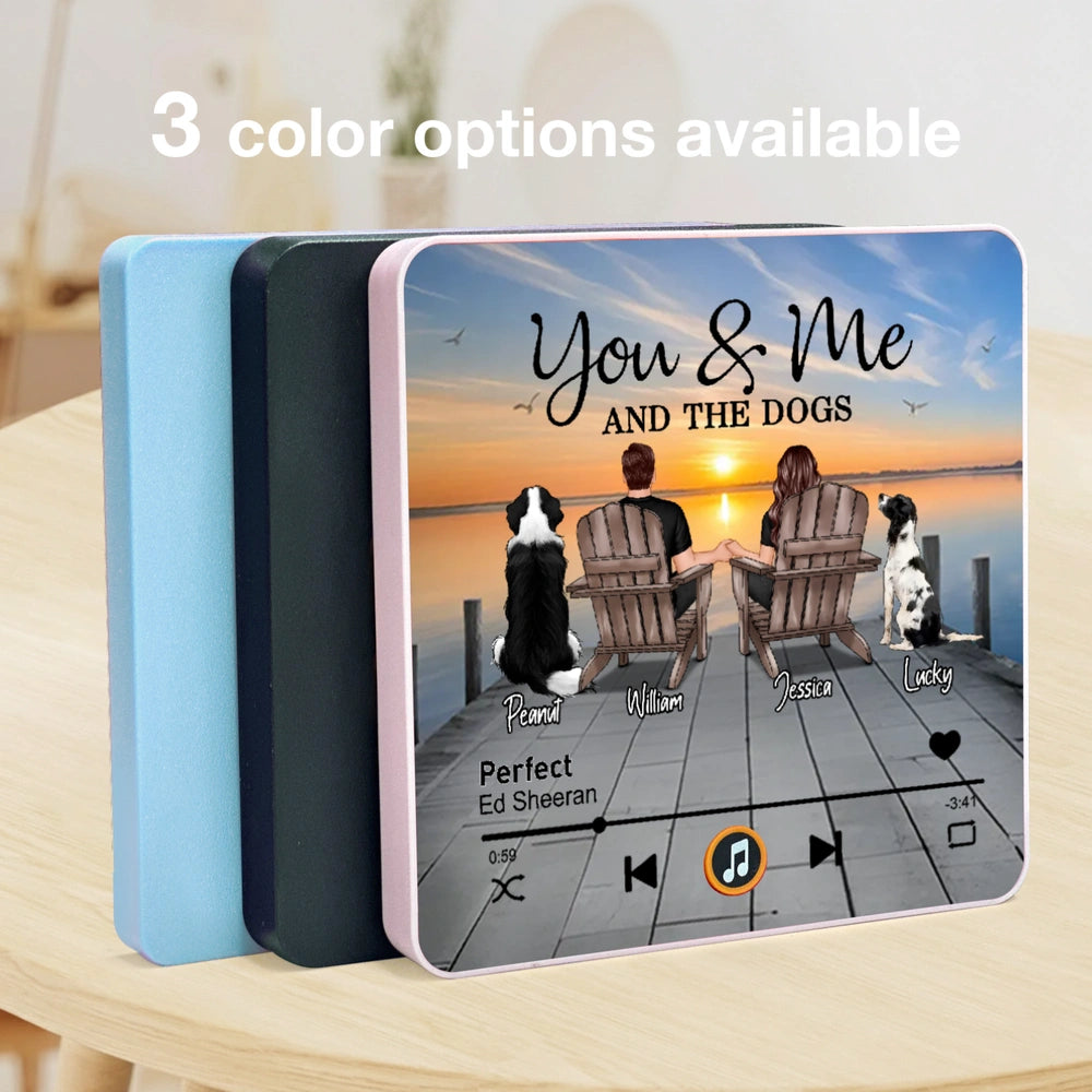 Couple You Me And The Dogs Cats Sitting On Lake Dock Personalized Music Fridge Magnet, Gift For Couple, Dog Lovers, Cat Lovers, Pet Lovers