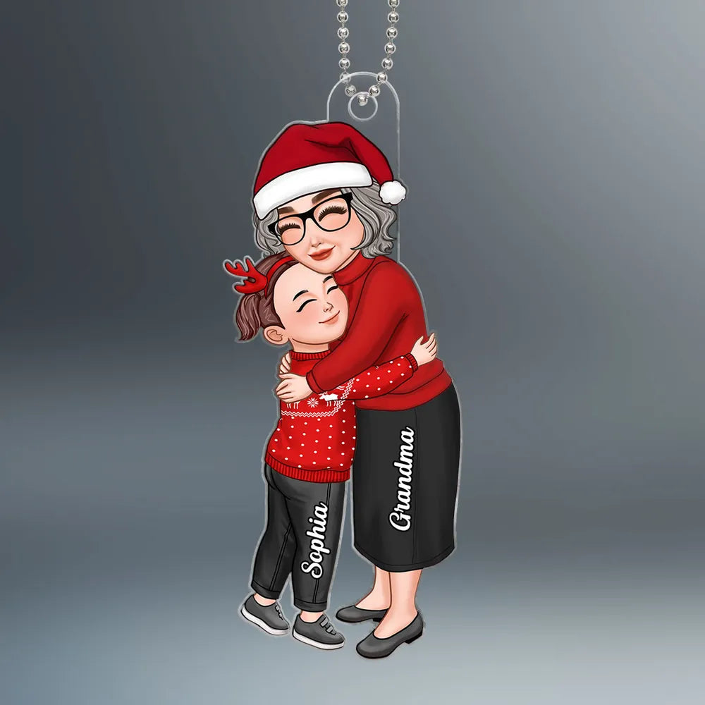 Cute Grandma & Grandkid Hugging - Gift For Grandkids & Grandma - Personalized Acrylic Ornament