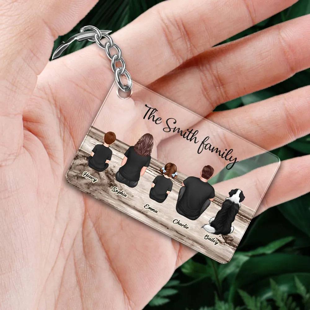 Beach Landscape Family Sitting Back View - Personalized  Pillow or Keychain or Poster or Plaque or Car Hanger or Wallet or Wallet Card or Cap or Cup - Ideal Gift for Loved Ones