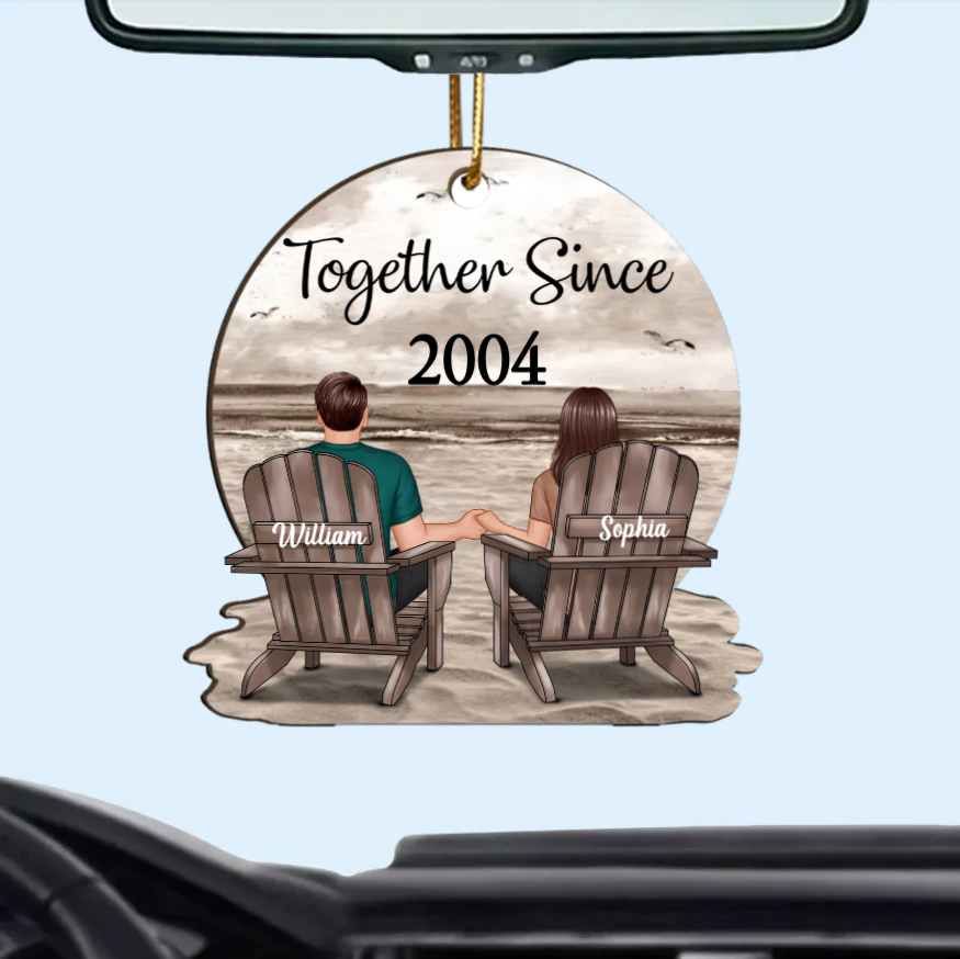 Seaside Memories - Personalized Vintage Beach Couple Acrylic Or Wooden Ornament - A Timeless Anniversary Gift for Him & Her