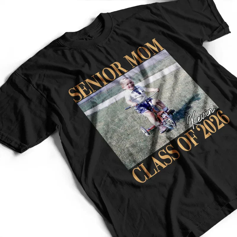 Senior Mom Classic Tee, Personalized Photo Style Class of Top, Heartwarming Graduation Season Gift Option for Mom