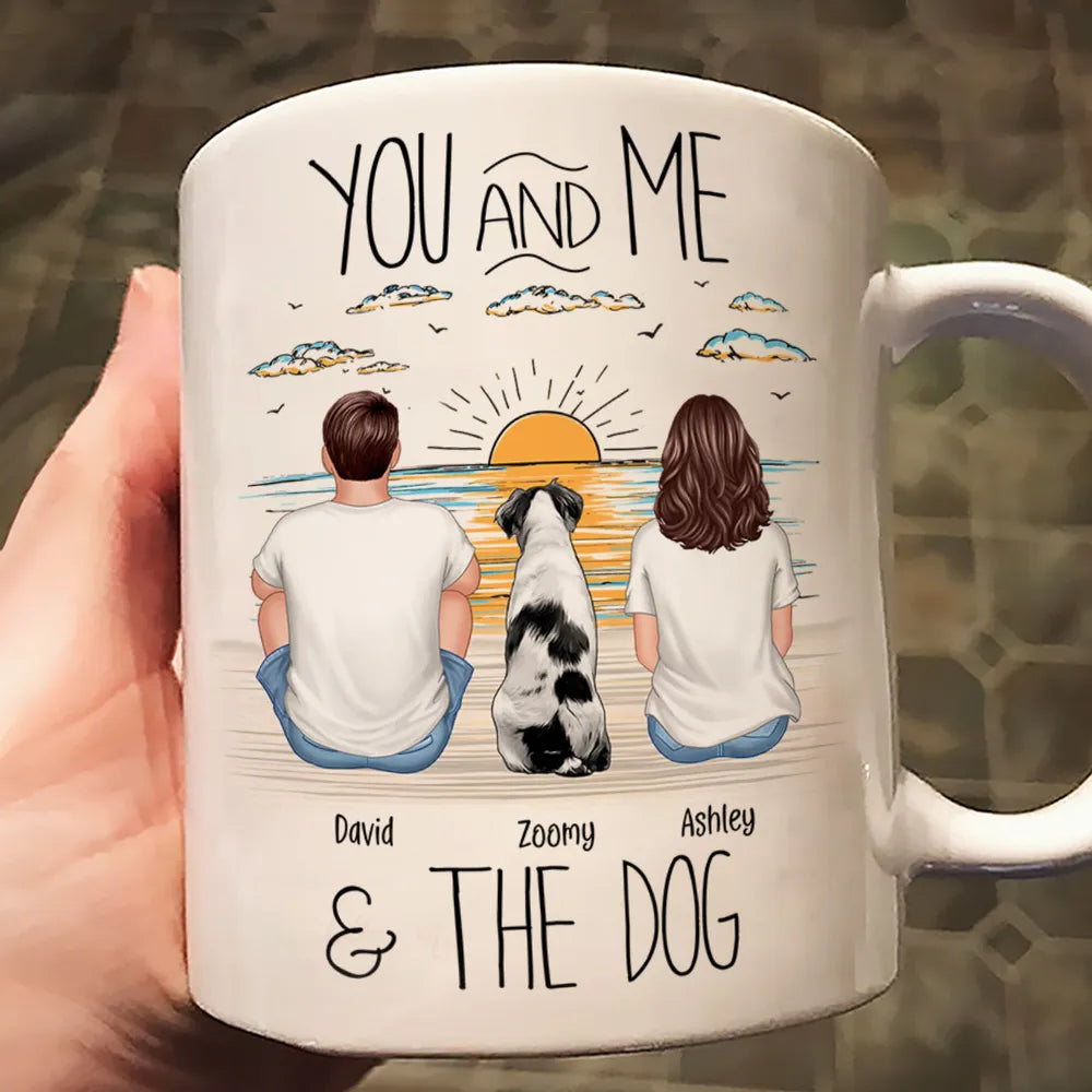 “You, Me & the Dog” Personalized Sunrise Mug – Romantic Gift for Dog Lovers or Cat Lovers