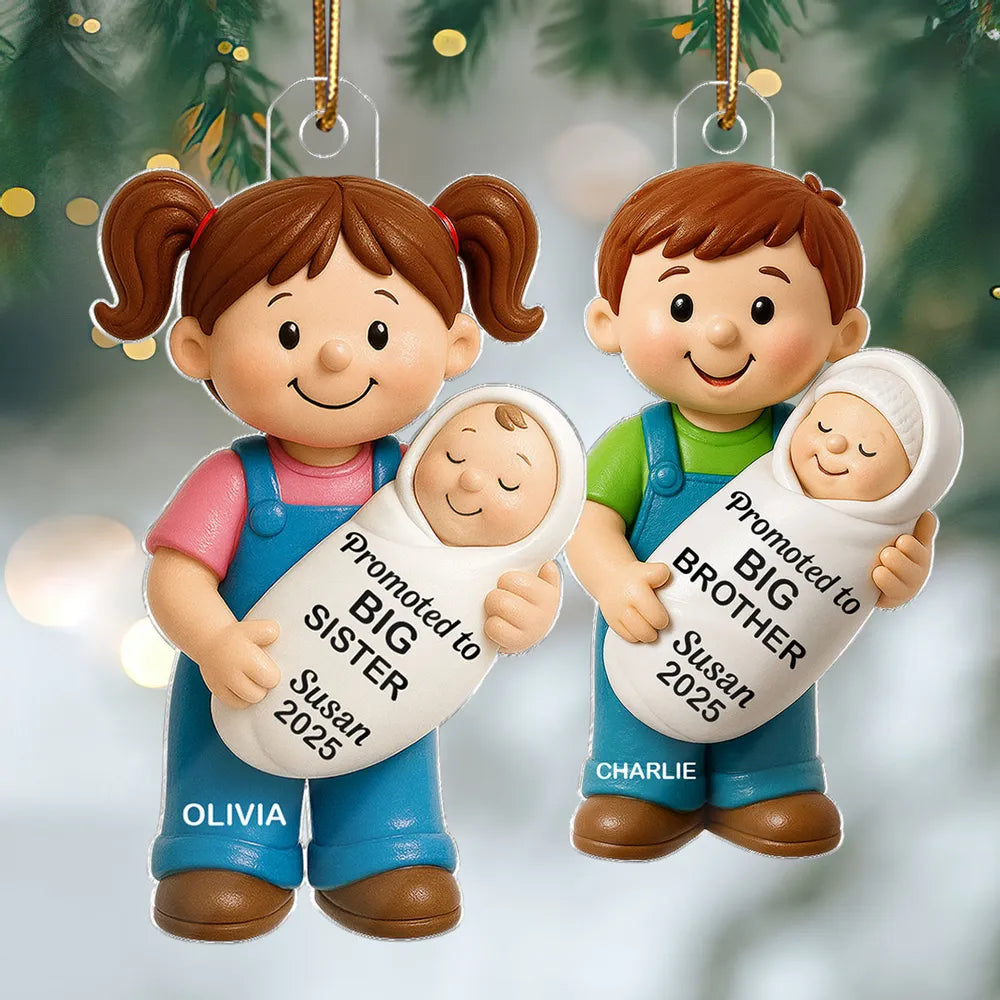 Big Sister Big Brother and New Baby Acrylic Ornament, sweet sibling hug, Christmas tree keepsake, heartwarming décor, a thoughtful gift for growing families