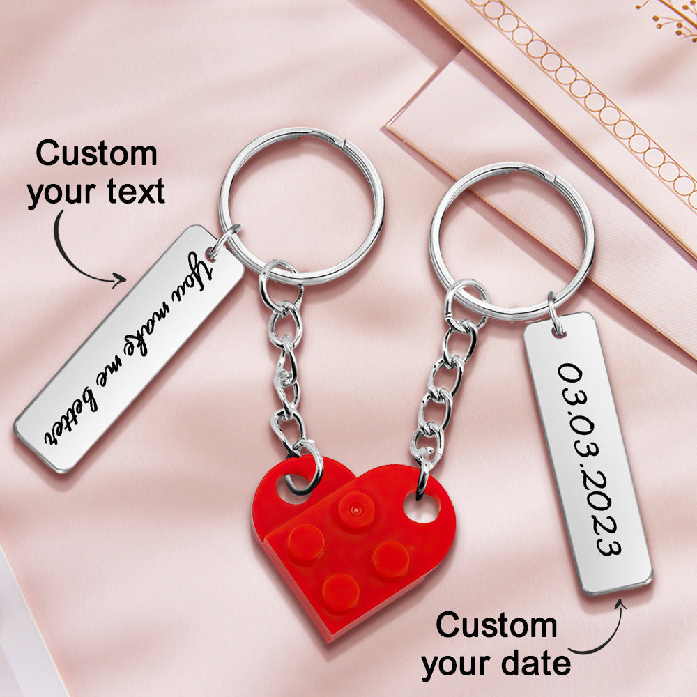 Heart Brick Matching Keychain - Gift For Girlfriend, Wife, Boyfriend, Husband - Personalized Couple Keychain