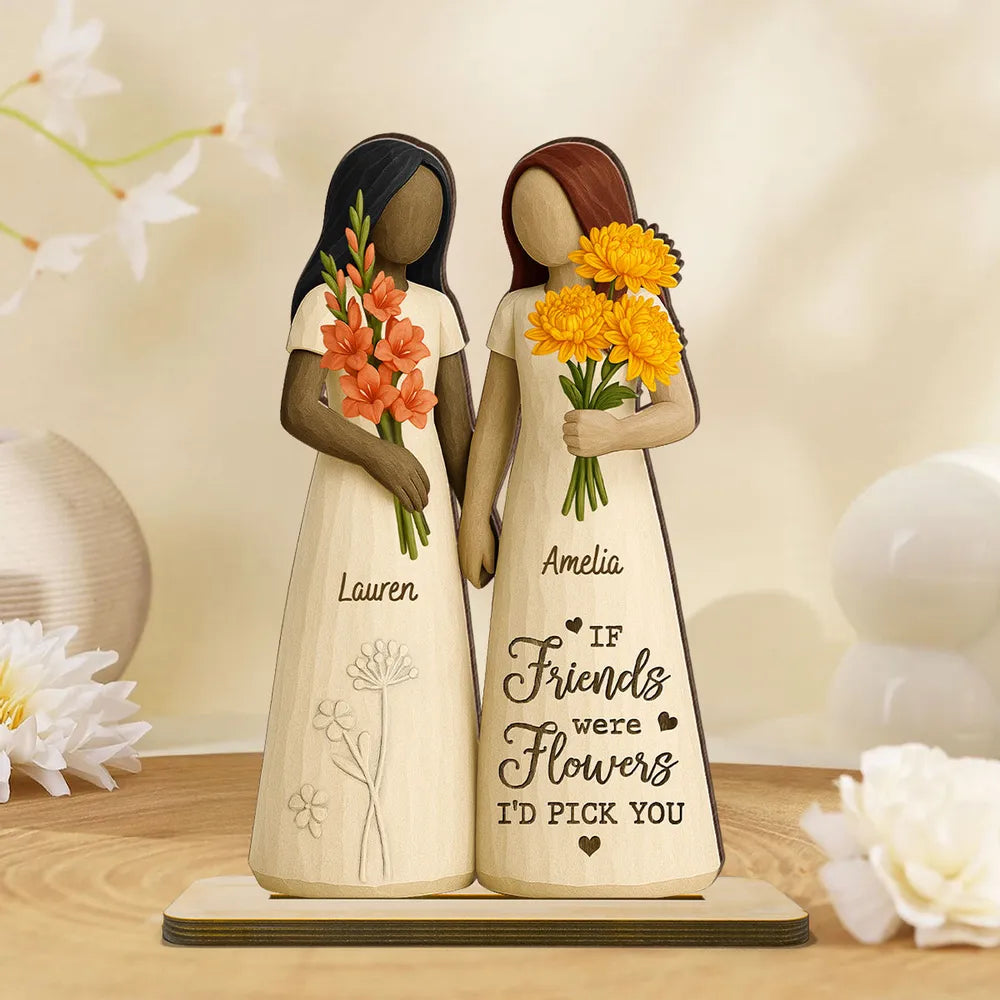Wooden Plaque for Best Friends – Hand-in-Hand figurine with flowers, cozy mantel décor and heartwarming keepsake, perfect gift to celebrate lifelong friendship