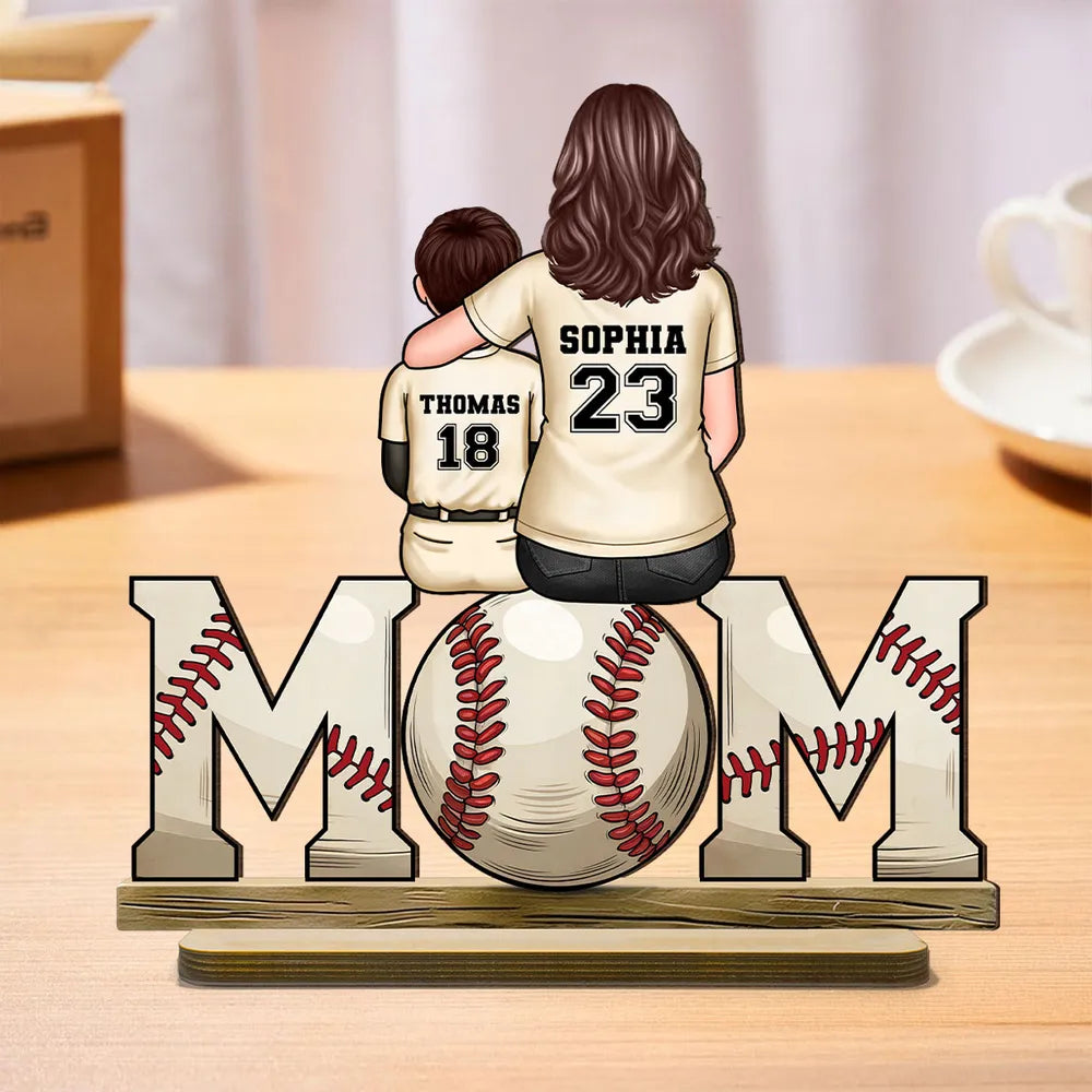 Mother and Son Baseball Moment – Personalized Wooden Plaque with Customizable Names and Numbers – Perfect Gift for Mom on Mother's Day