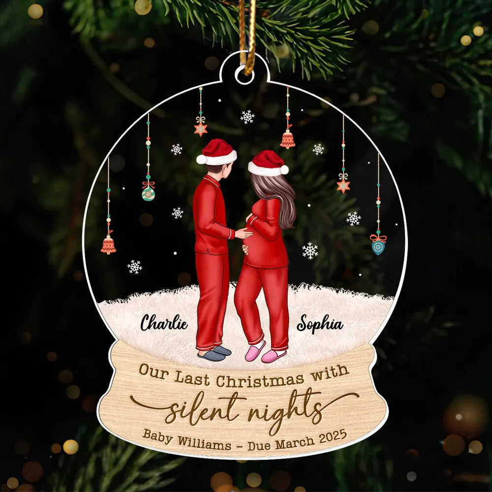 Personalized Acrylic Ornament for Expecting Parents, Last Christmas with Silent Nights, Romantic Winter Scene, Unique Christmas Gift