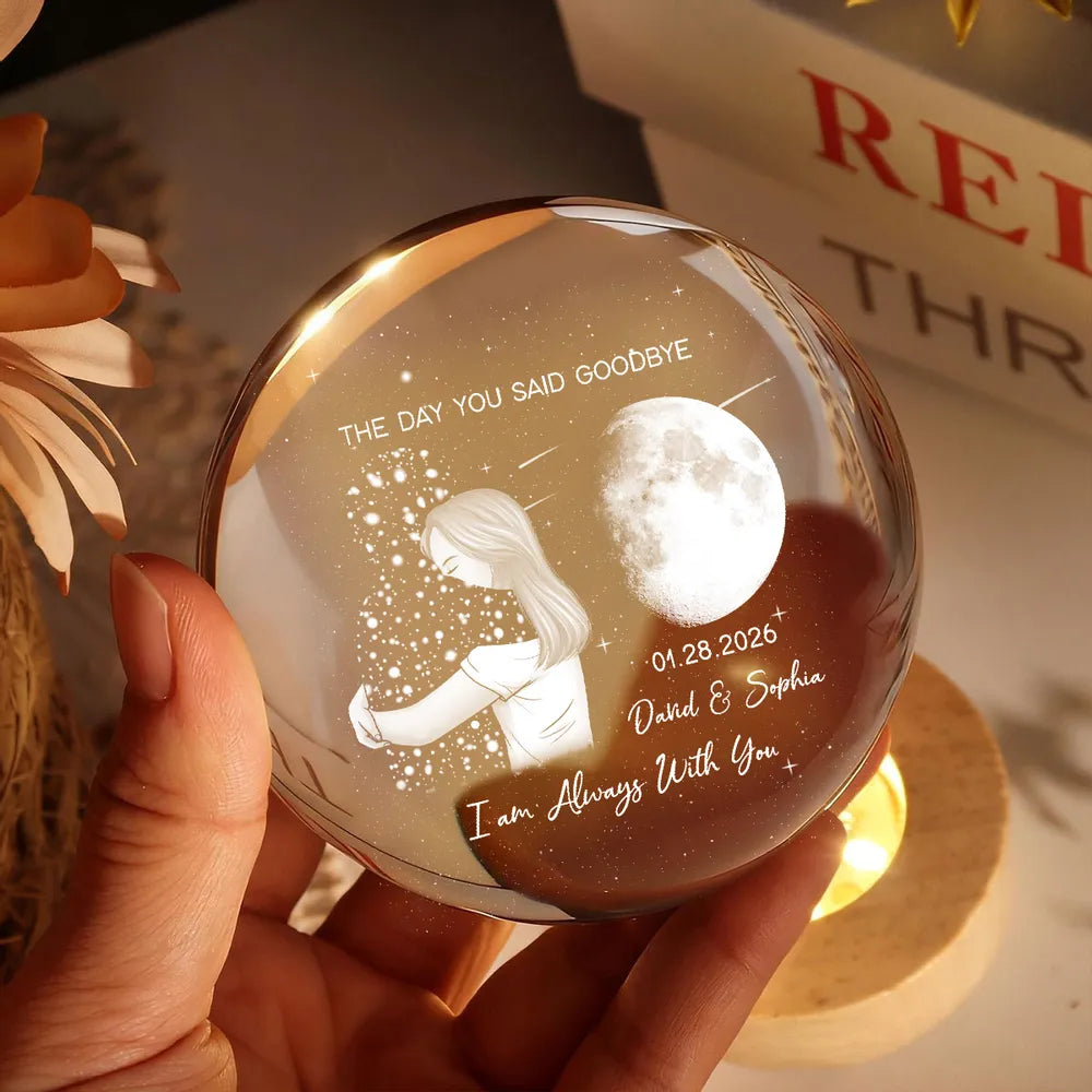 Globe Lamp With Moon & Goodbye Quote - Personalized Remembrance Gift That Glows Warm