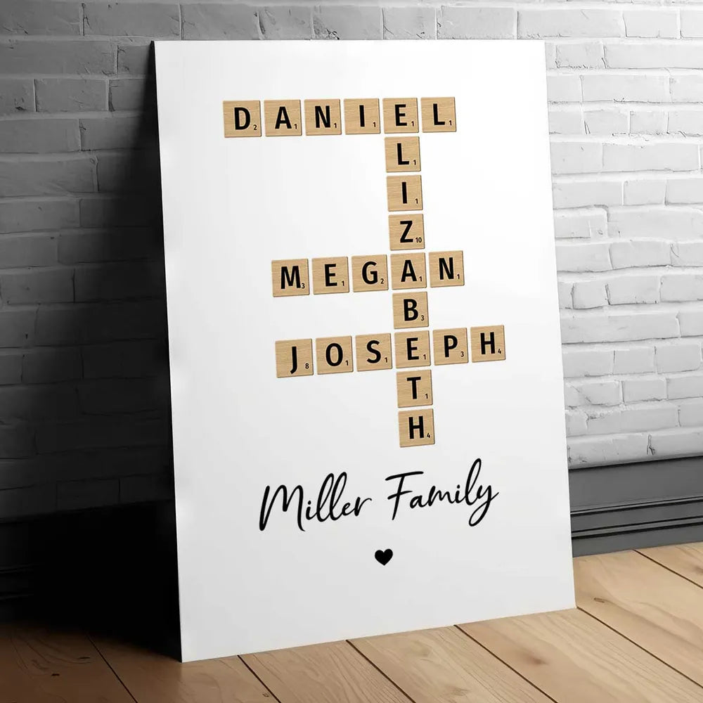 Family Crossword Art Created In A Moment, Treasured Forever Personalized Poster or Plaque or Keychain