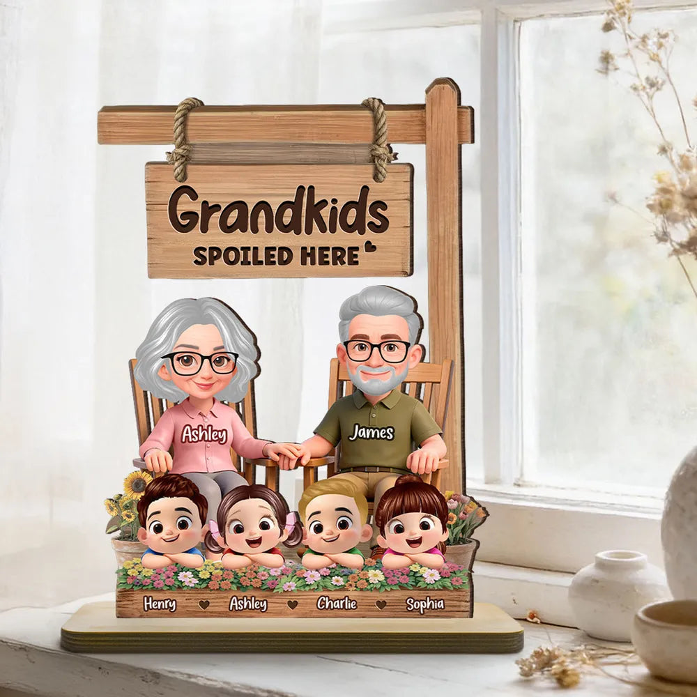 2-Layer Wooden Plaque for Grandma - Grandkids Spoiled Here Sign with Sweet Grandparent Scene - Creative Gift