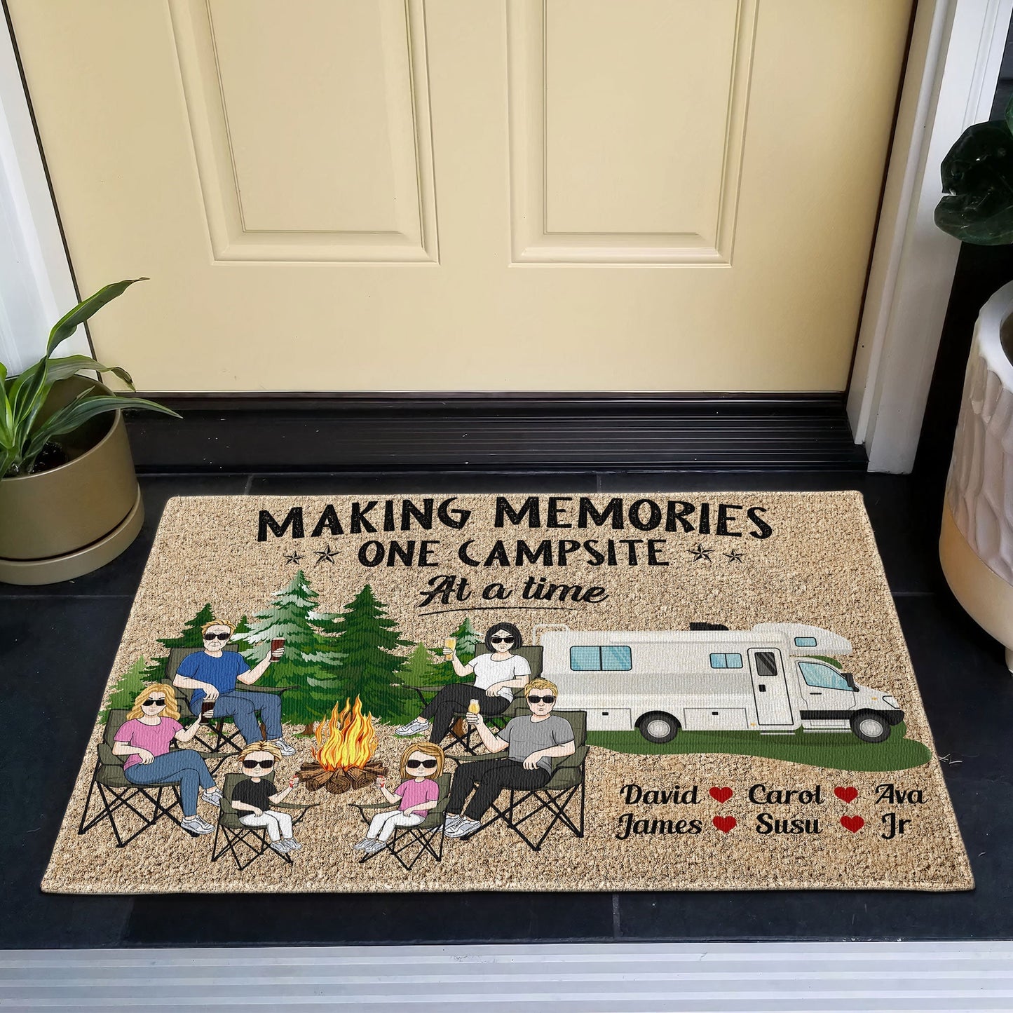 Making Memories One Campsite At A Time Standard Doormat, Personalized Cozy Campfire Welcome Gift