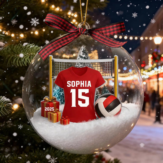 Snow Globe Ornament for Volleyball Players - Custom Jersey Design, Festive Tree Decor, Unique Christmas Gift