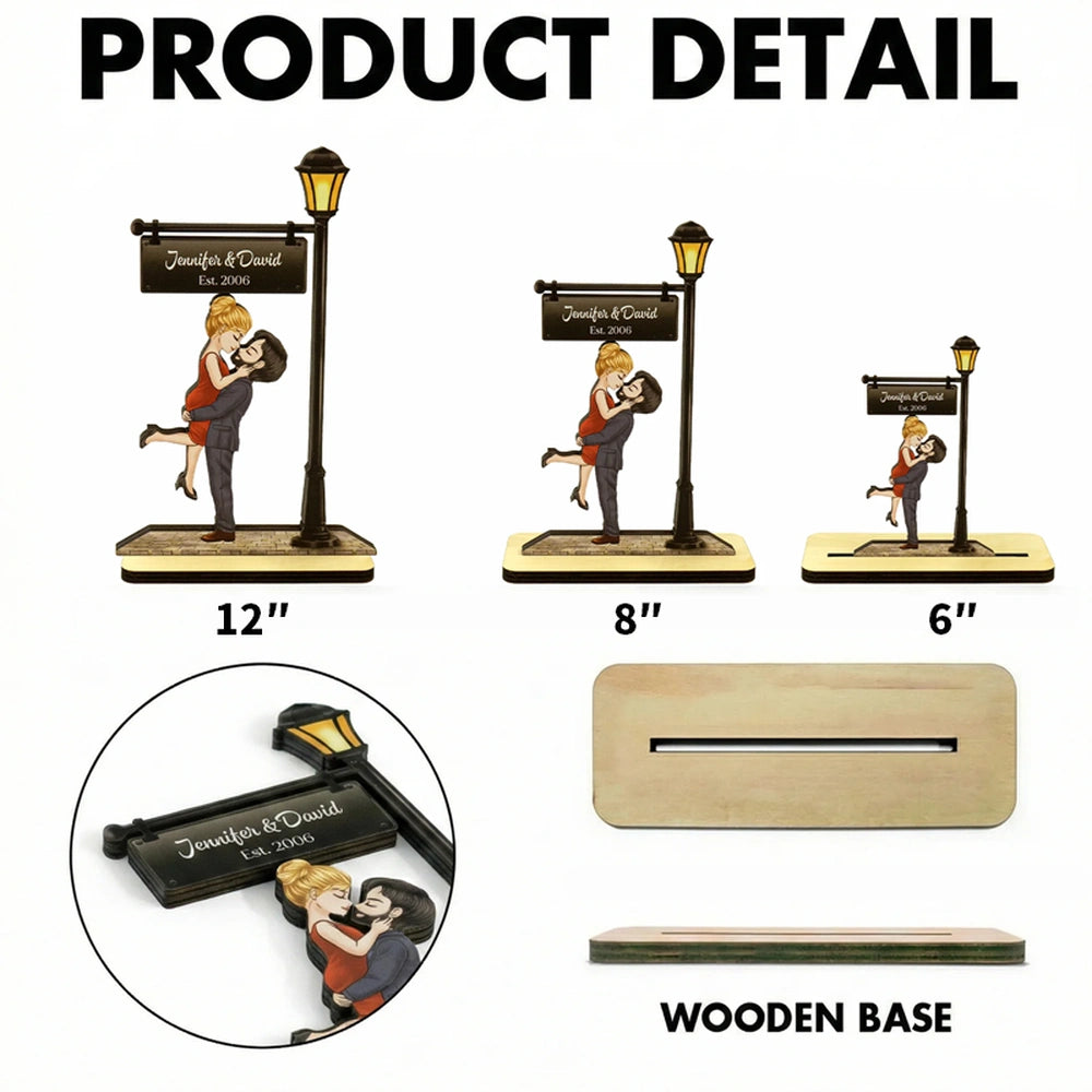 Personalized 2-Layer Wooden Plaque Kissing Couple Under Street Lamp - Romantic Home Display, Unique Gift for Wife or Husband