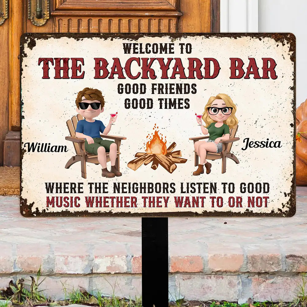 Welcome to The Backyard Bar Rectangular Iron Sign – Personalized Couple's Gift for Home Decor