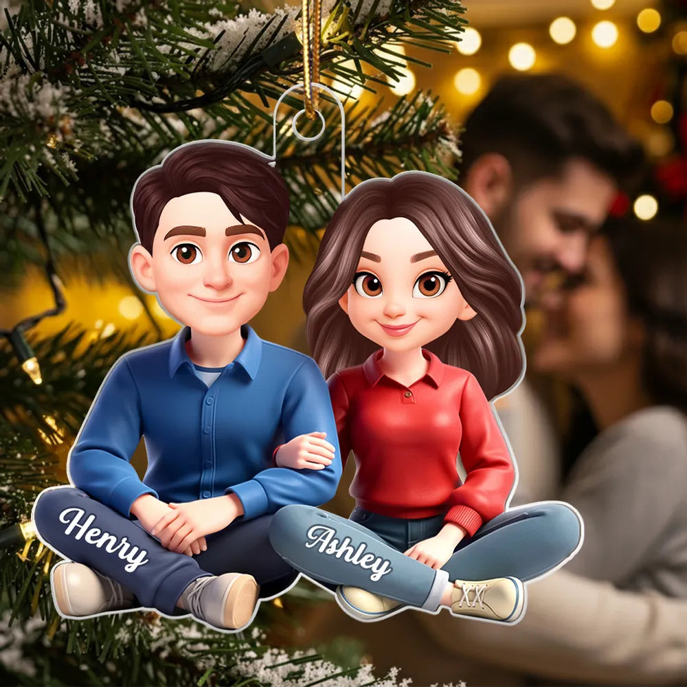 Personalized Couple Acrylic Ornament, Cute Cartoon Sitting Together, Unique Gift for Him or Her