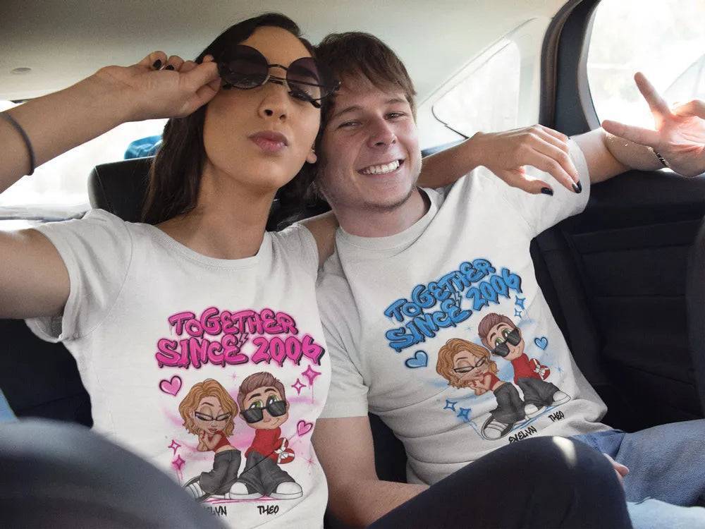 Y2K Couple Airbrushed Personalized Shirt, Gift For Him Gift For Her
