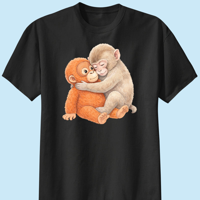 Cute Punch Monkey Graphic Classic Tee, Hugging Baby Monkey Art, Cozy Viral Animal Lover Gift Shirt