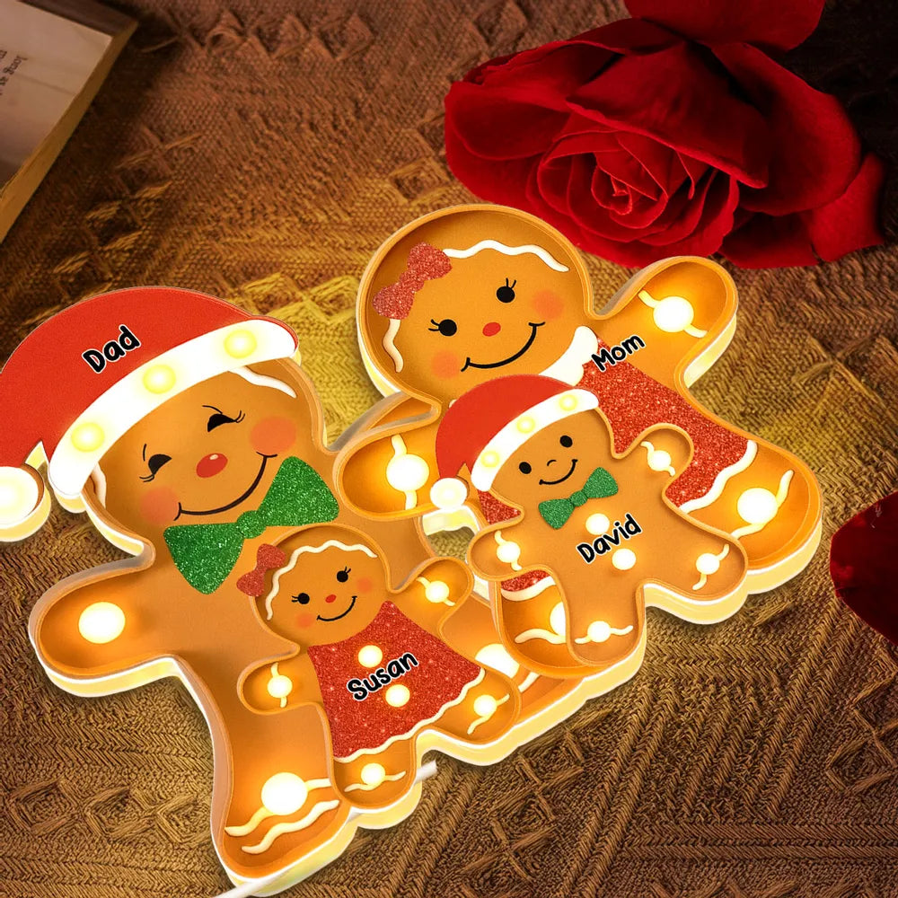 Family Acrylic Light Box – Personalized Gingerbread Christmas Decoration, Clear and Collectible Holiday Gift