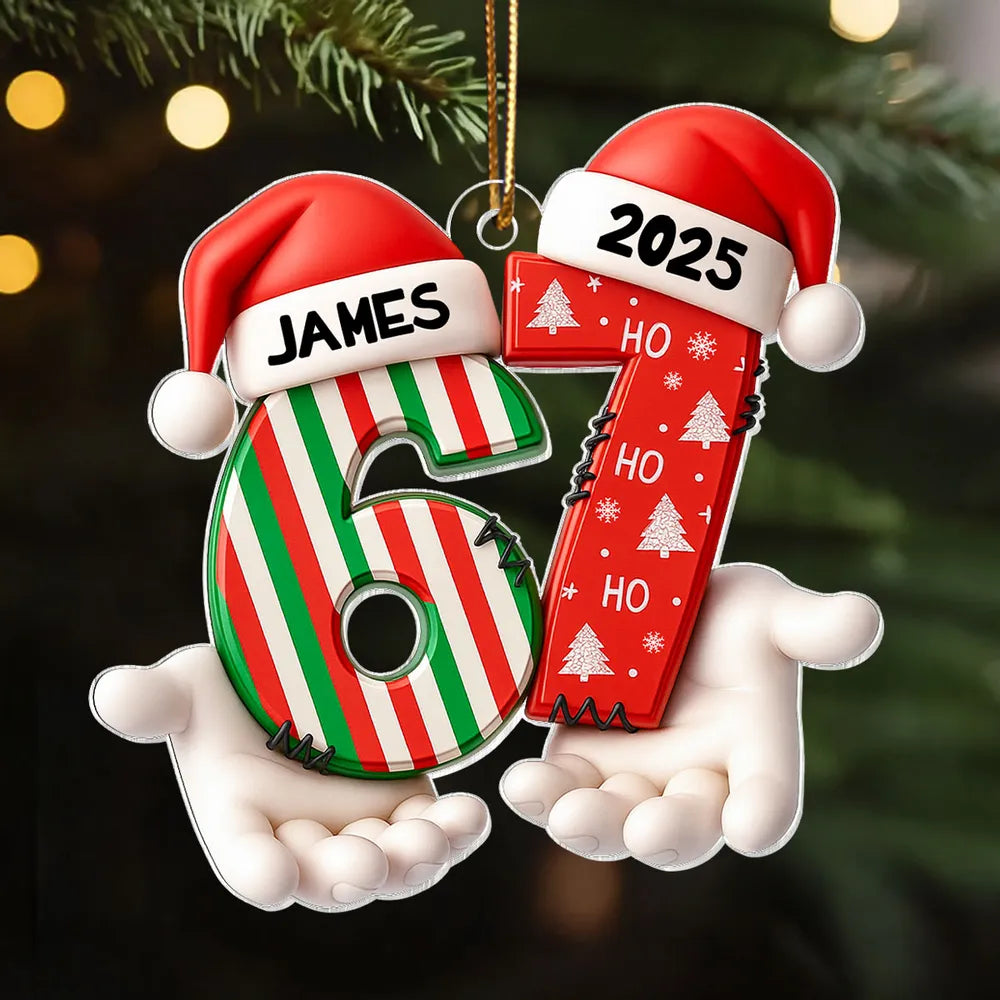 Personalized Acrylic Ornament Six Seven Trend with Santa Hats – Custom Kids Christmas Tree Decor & Unique Holiday Gift