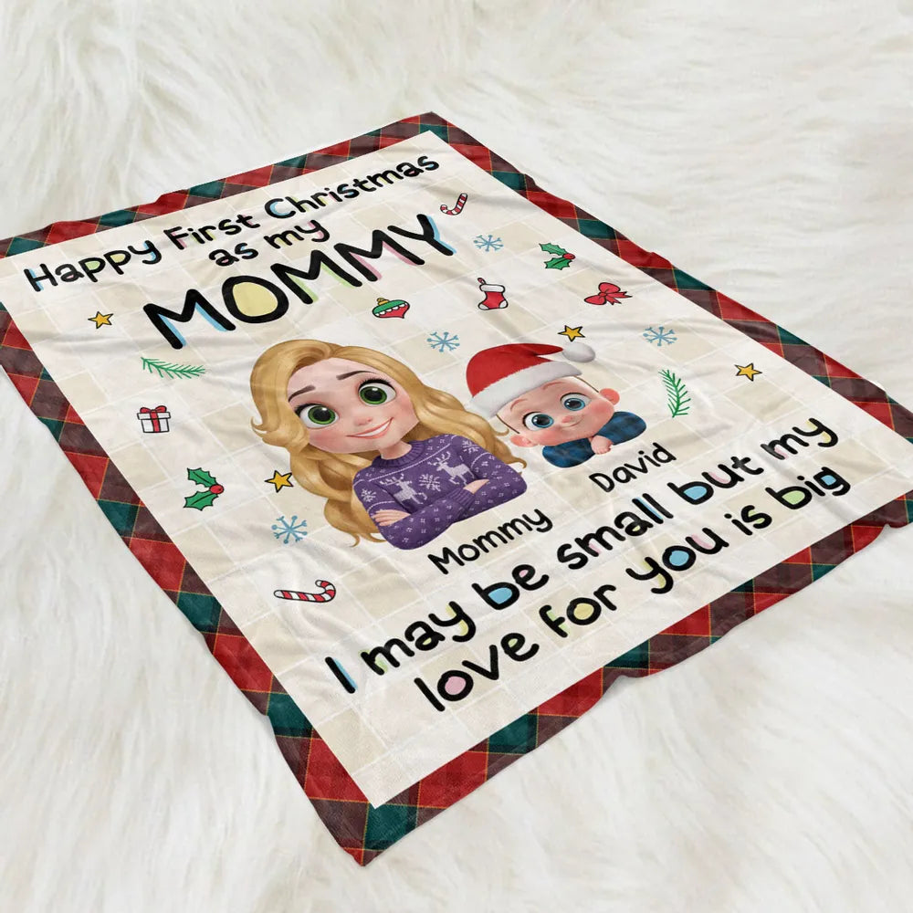 Personalized Fleece Blanket for First Christmas as My Mom, Cute Cartoon Design, Cozy Keepsake & Unique Gift