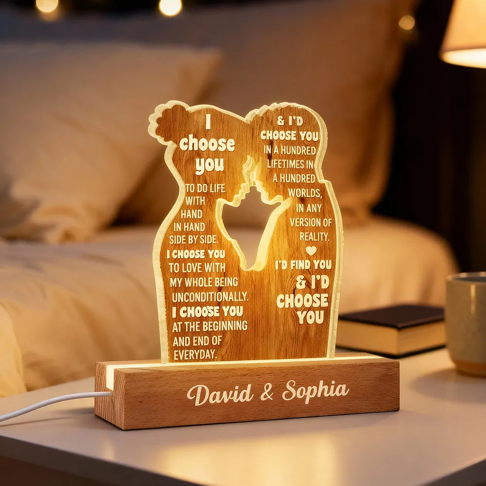 Personalized Block LED Light Plaque Couple Silhouette Quote Night Light for Bedroom - Unique Romantic Gift for Him or Her