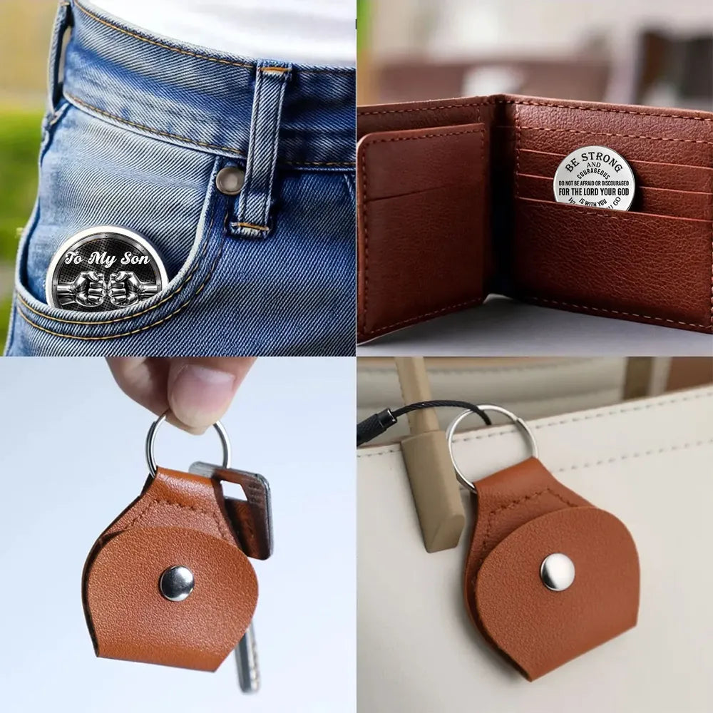 Pocket Hug - Custom Encouragement Keepsake Gift for Son, Be Strong and Courageous, Thoughtful Everyday Carry Token