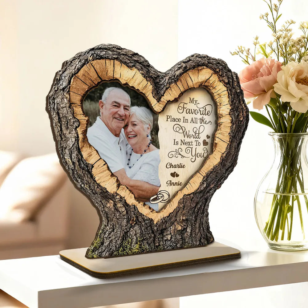 Personalized 2-Layer Wooden Plaque With Couple Photo and Heart Quote, Romantic Living Room Display, Unique Gift