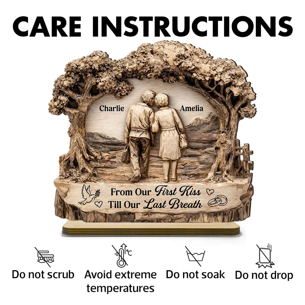 Personalized 2-Layer Wooden Plaque with Walking Couple Under Trees Romantic Unique Gift for Husband or Wife