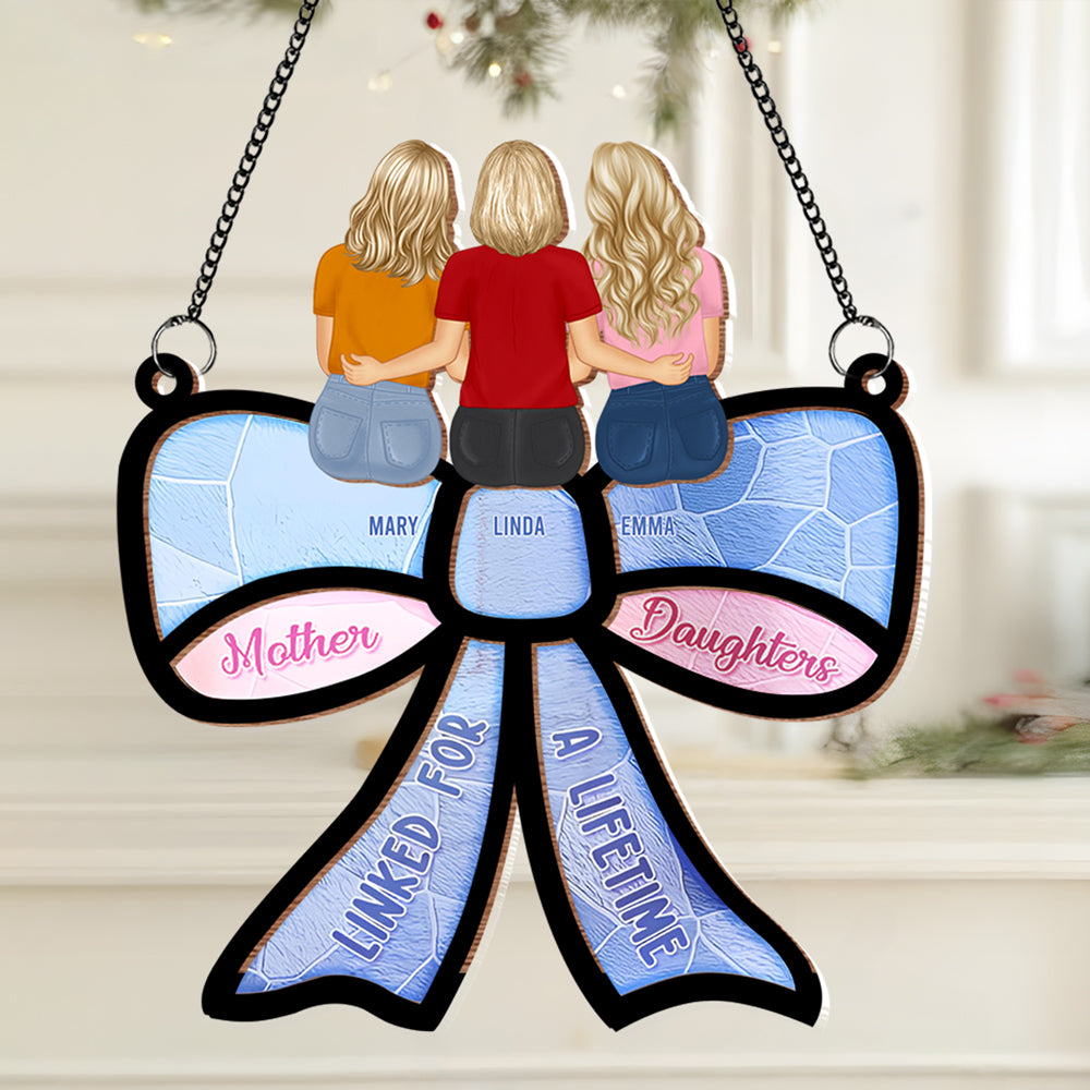 Mother & Daughter – Forever Linked Together - Personalized Wood and Acrylic Layered Ornament with Heartwarming Message, Perfect for Mother’s Day Gift