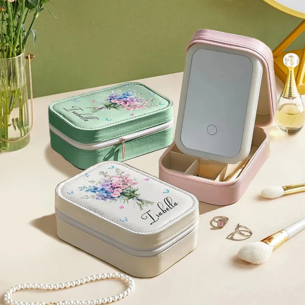 Blooming LED Leather Makeup Case – Soft Light Mirror Organizer, Thoughtful Gift for Her