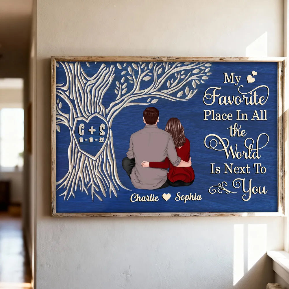 My Favorite Place Is Next To You Poster, Custom Couple Keepsake Wall Art, Cozy Blue Modern Look, Unique Anniversary Gift