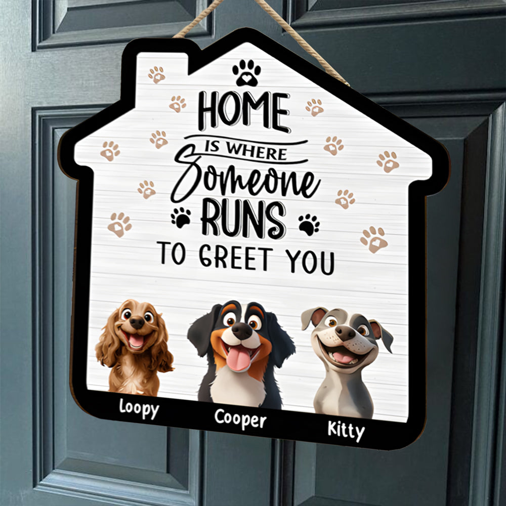 Cute Dog Family Wooden Sign – Perfect Home Decor for Pet Lovers