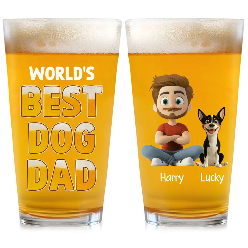 World's Best Dog Dad - Custom Beer Glass for Dog Dad – Perfect Gift for Dog Dads on Father’s Day or Birthdays