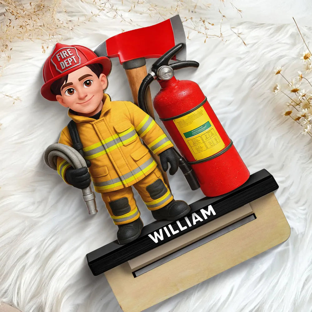 Personalized Firefighter 2-Layer Wooden Plaque with Fire Axe and Extinguisher Desk Decor Unique Gift for Firefighters